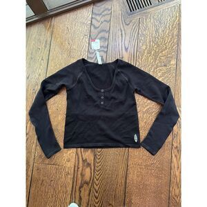 Free People Black Long Sleeve Tank Top